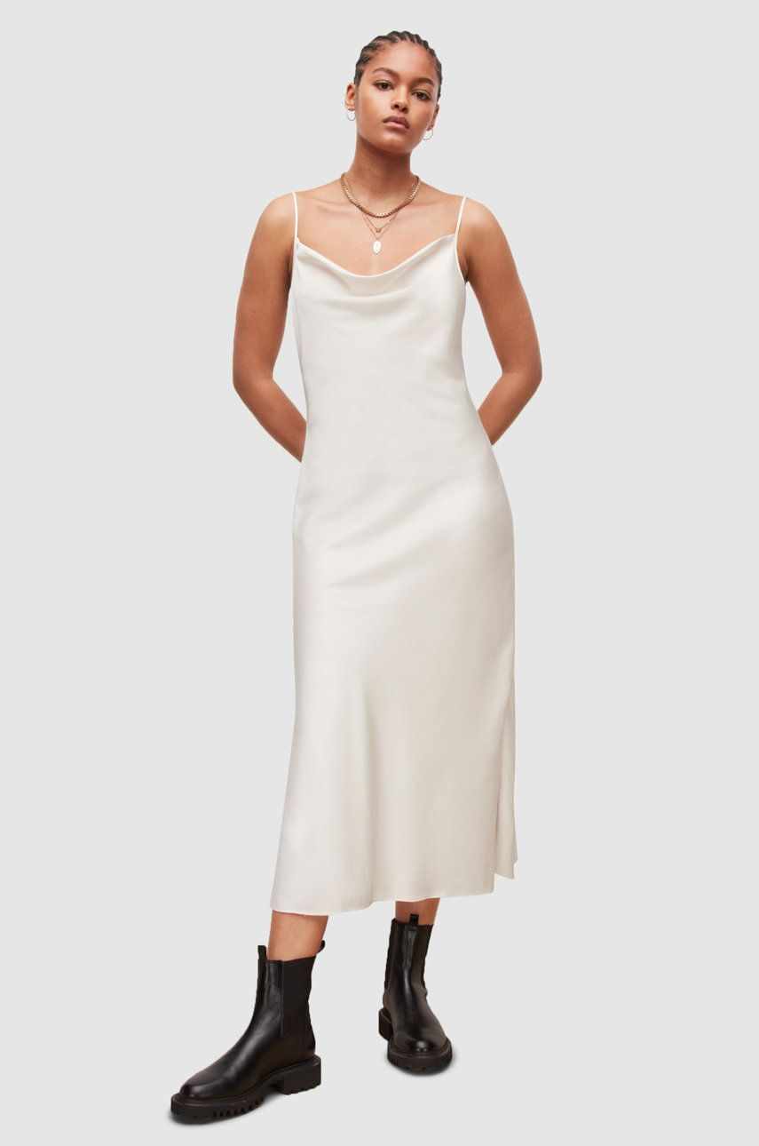 AllSaints rochie culoarea alb, midi, drept